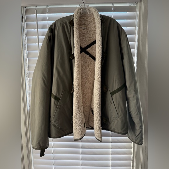 Olive Green Puffer Jacket with Plush Lining - Picture 1 of 5